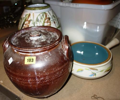A quantity of ceramics, including a Denby vase, Wedgwood urns, blue and white wares and sundry. (qty)