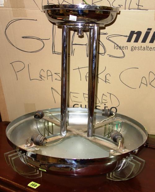 A 20th century chrome and glass Art Deco ceiling light.