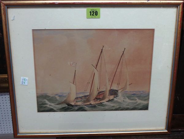 English School (19th century), A sailing boat in a stiff breeze, watercolour.