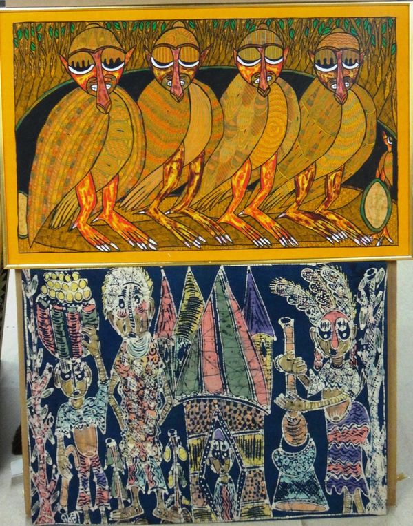 African art, 20th century, a group of four, includes two batik paintings, (4).