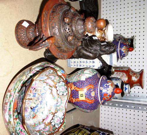 A quantity of Oriental ceramics and collectables, including bowls, vases, figures and sundry. (qty)