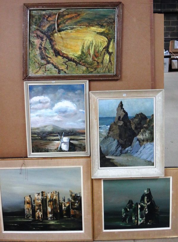 A group of five 20th century oil paintings, landscape subjects.(5)