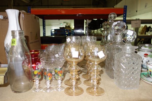 A quantity of assorted 20th century glass, including decanters, drinking glasses and sundry. (qty)