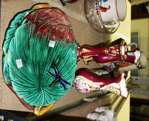 A group of ceramics including Majolica planters, an Imari bowl,  vases and sundry. (qty)