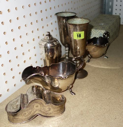 A quantity of silver plate to include sauce boats, goblets and sundry. (qty)