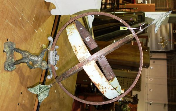 A Swedish metal armillary sundial, early 20th century, the support modelled as Hercules, detailed Hercules, Sweden, 84cm high.