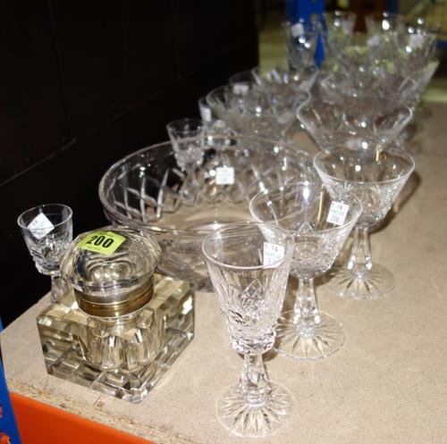 A quantity of cut glass, including a square inkwell, a bowl and sundry. (qty)