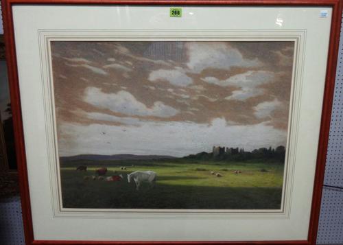 Joseph Knight (1837-1909), Grazing farm animals, watercolour and gouache, signed and dated 1869, 50cm x 65cm.