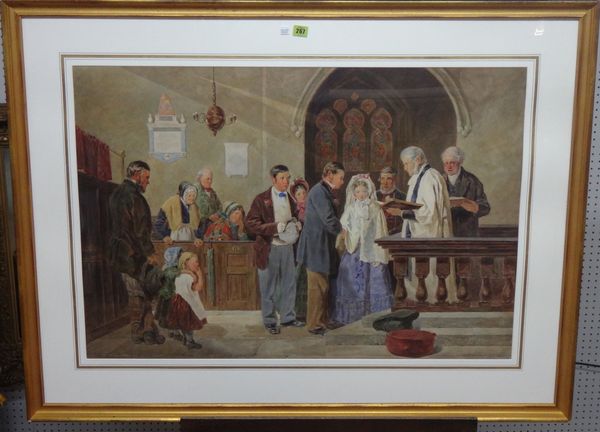 Joseph H Barnes (fl1867-1908), A Village Wedding, watercolour, signed, 66cm x 96cm.