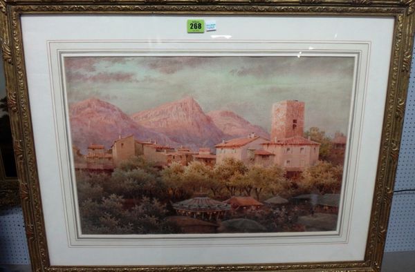 Claude Spero (fl.1901), Mediterranean town with a fair, watercolour, signed, 37cm x 54cm.