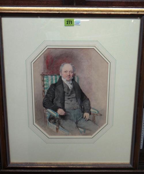 Octavius Oakley (1800-1867); Portrait of a gentleman seated in armchair, watercolour, signed and dated 1837, 31.5cm x 25cm.