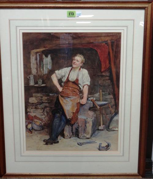 John Seymour Lucas (1849-1923); The blacksmith, watercolour, signed and dated 1884, 47cm x 36cm.