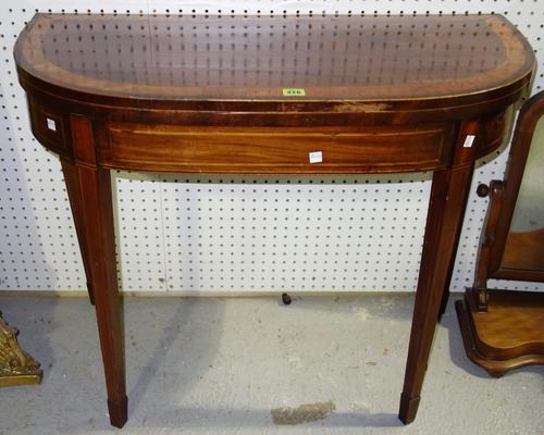 A George III mahogany and satinwood banded card table, 91cm wide.