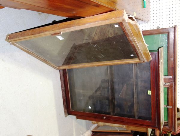 A Mahogany glazed hanging display cabinet, 66cms wide and two baize lined glazed notice boards (3)