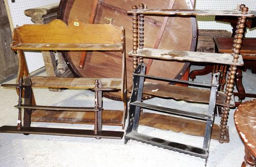 A set of scumbled pine hanging shelves and three other open wall shelves, (4).