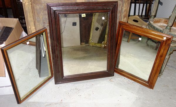 A rectangular rosewood wall mirror and two rectangular mirrors. (3)