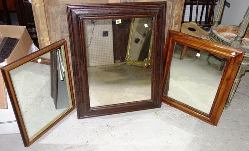 A rectangular rosewood wall mirror and two rectangular mirrors. (3)