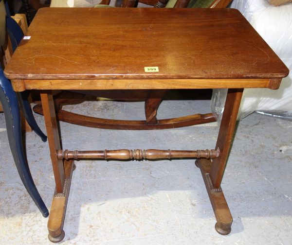 A mahogany trestle type rectangular occasional table, 68cm wide.