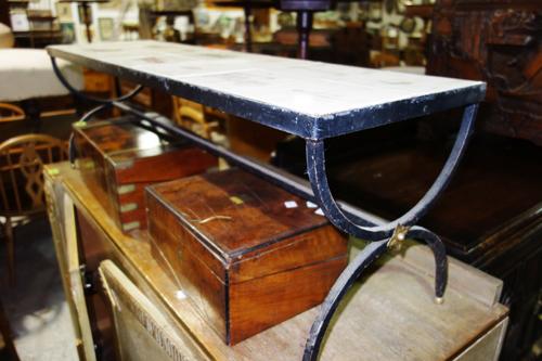 An ebonised and mirrored rectangular coffee table and a tile top coffee table.