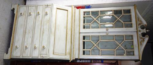 A 20th century green and gilt painted glazed bureau bookcase, 103 cm.