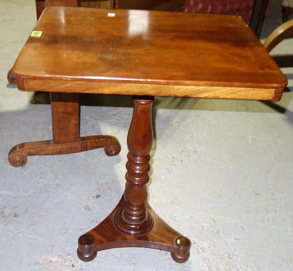 A 19th century mahogany rectangular small tilt top table on trefoil base, 55.5cm wide.