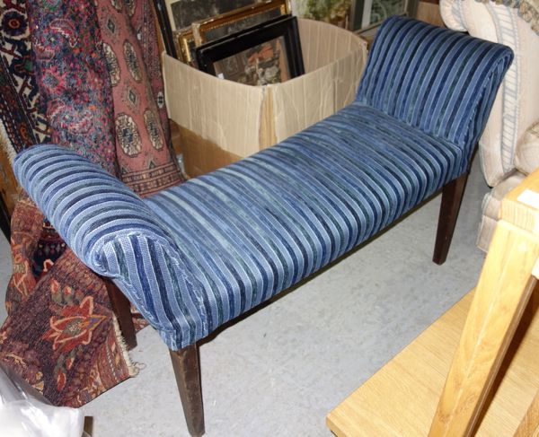 A 19th century mahogany framed blue upholstered window seat.