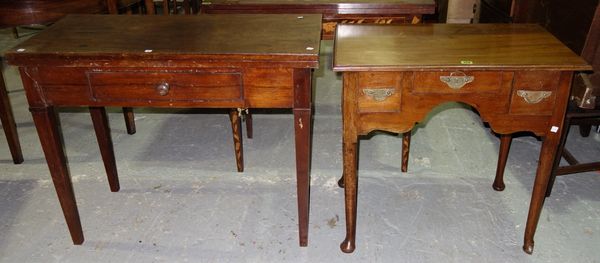 A late 18th century fruitwood lowboy, 75cm wide and an early 19th century French mahogany fold-over games table, (2).
