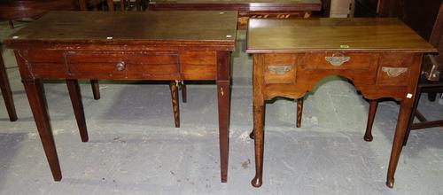 A late 18th century fruitwood lowboy, 75cm wide and an early 19th century French mahogany fold-over games table, (2).