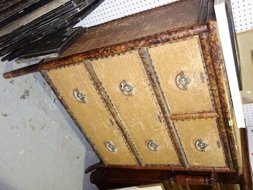 A Victorian bamboo and rattan cane chest, with two short and three long drawers 93cm wide and a 19th century French walnut chest (2).