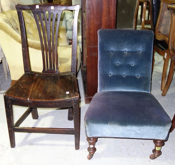 A 19th century mahogany framed nursing chair together with an oak dining chair, (2).