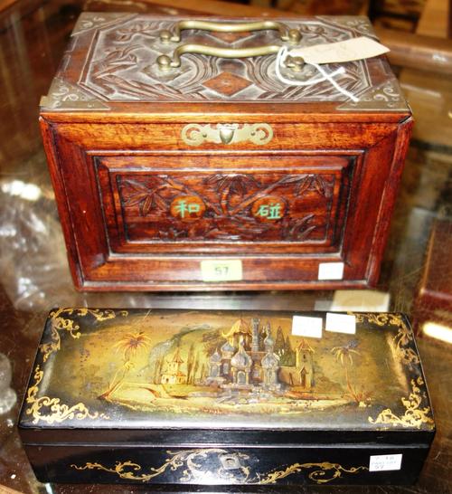A Chinese mahjong set and a box of Chinese mother of pearl gaming counters.