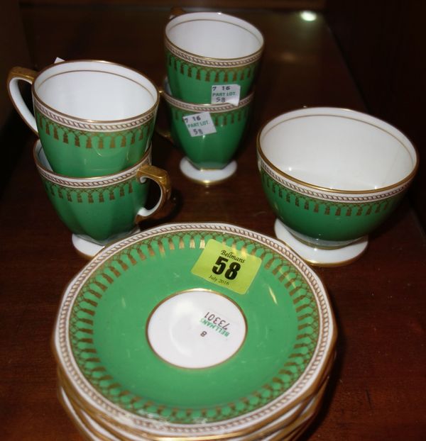 A green and gilt Spode part tea set. (qty)