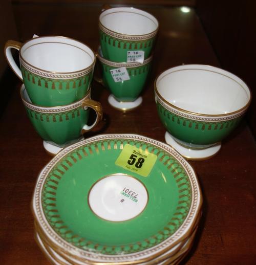 A green and gilt Spode part tea set. (qty)
