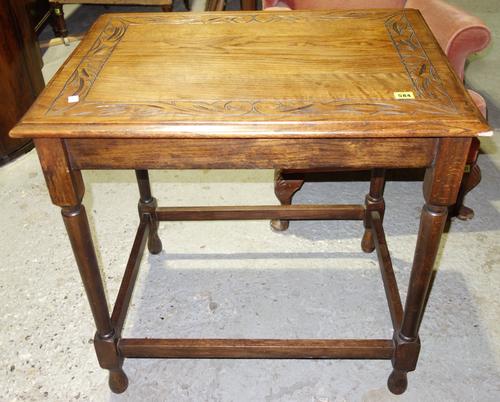 A 20th century oak rectangular occasional table and a two tier table.