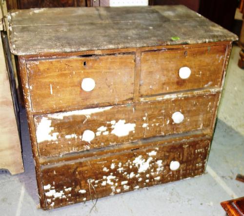 A 19th century pitch pine chest of two short and two long drawers, 91.5 cm wide.