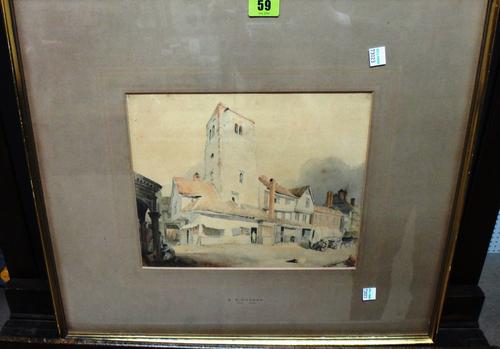 Follower of John Sell Cotman, Village scene, watercolour.