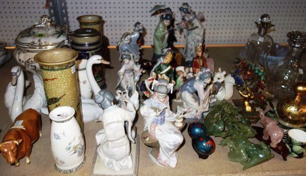 A group of ceramics, including Lladro figures, Beswick bulls, Oriental figures and sundry. (qty)