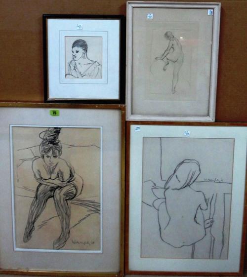 Trevor Willoughby (1926-1995), Seated girl in stockings, pencil, signed and dated '64, together with another by the same hand, a print after Augustus