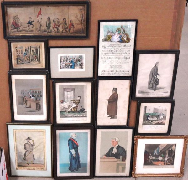 A quantity of assorted prints and engravings of caricature and satirical subjects.(qty)