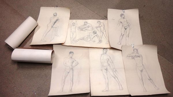 Eugenie L. Turner (early 20th century), A group of unframed life drawings, pencil.