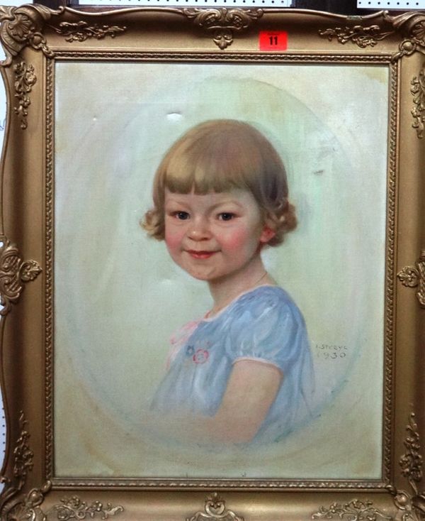 Josef Streyc (1879-1962), Portrait of a young girl, oil on canvas, vignette in an oval, signed and dated 1930. (1)