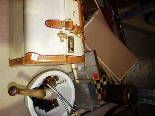 A quantity of collectables, including a marble pestle and mortar, walking sticks, a truncheon, a mantel clock and sundry. (qty)