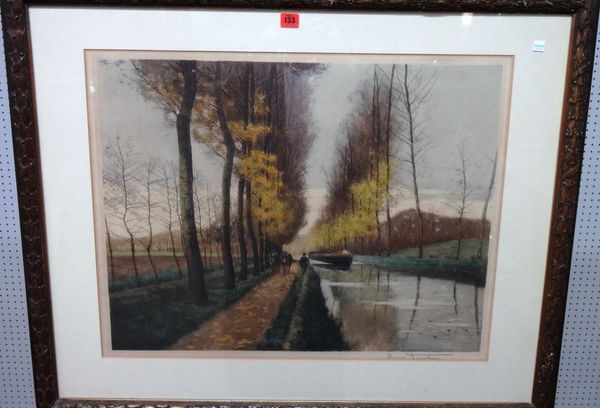 Henri To*** (early 20th century), Canal scene, colour etching, indistinctly signed, (1).