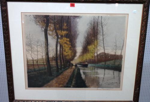 Henri To*** (early 20th century), Canal scene, colour etching, indistinctly signed, (1).