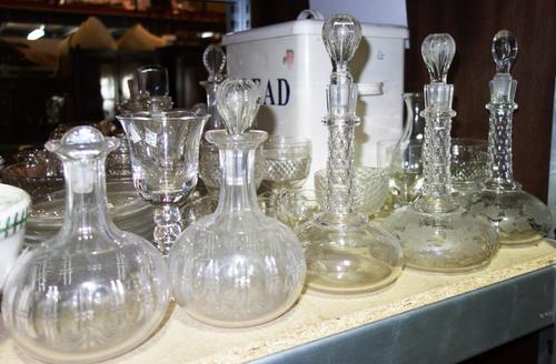 A quantity of mainly 20th century cut glass, to include drinking glasses, decanters, jugs, bowls and sundry. (qty)