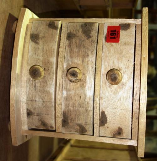 A group of six softwood three drawer bow front table top chests. (6)