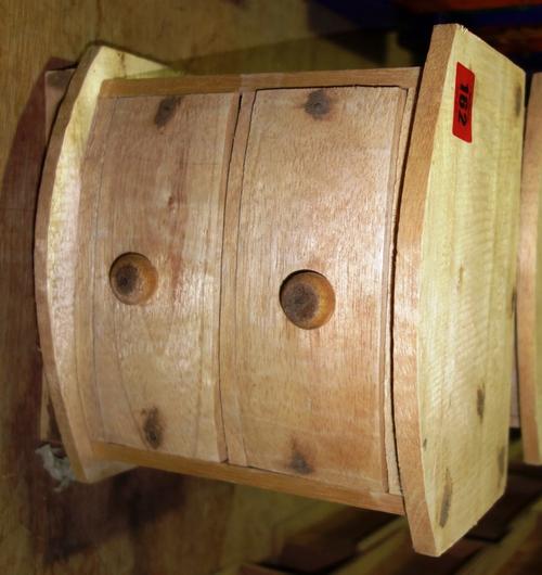 A group of eight softwood two drawer bow front table top chests. (8)