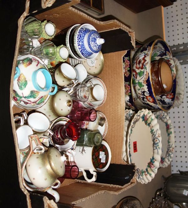 A quantity of assorted ceramics including Oriental tea bowls, an ironstone bowl, a miniature coffee set, a part dessert service and sundry. (qty)