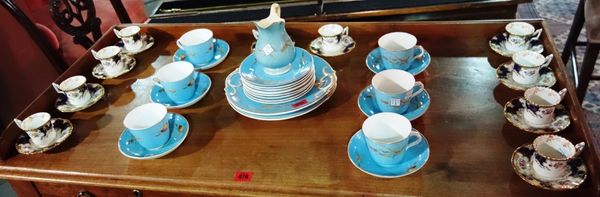 A Coalport blue and gilt decorated ten piece coffee set, together with a blue and gilt part tea set. (qty)