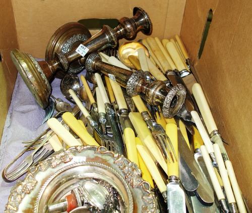 A collection of plated wares and a quantity of knives and mostly plated table flatware.